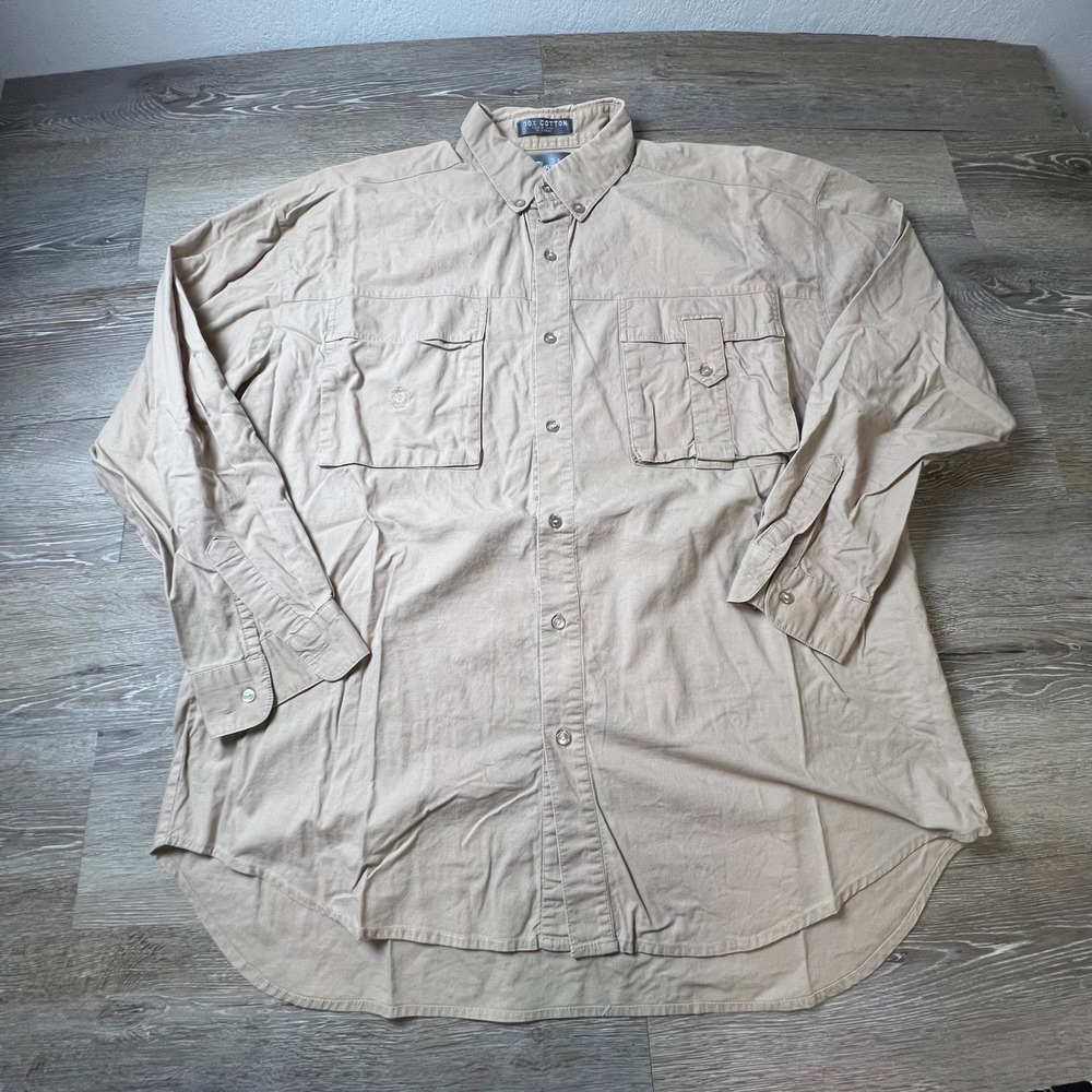 Hampshire Button Down Shirt Mens XL Tan Cotton Long Sleeve Utility Safari Khaki